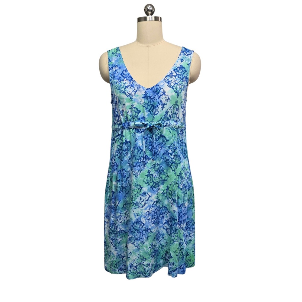 Blue Ginger‎ Women's Small V Neck Sleeveless Knee Length Dress Blue Green Floral